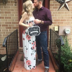 BP White and Pink Floral Maxi Dress